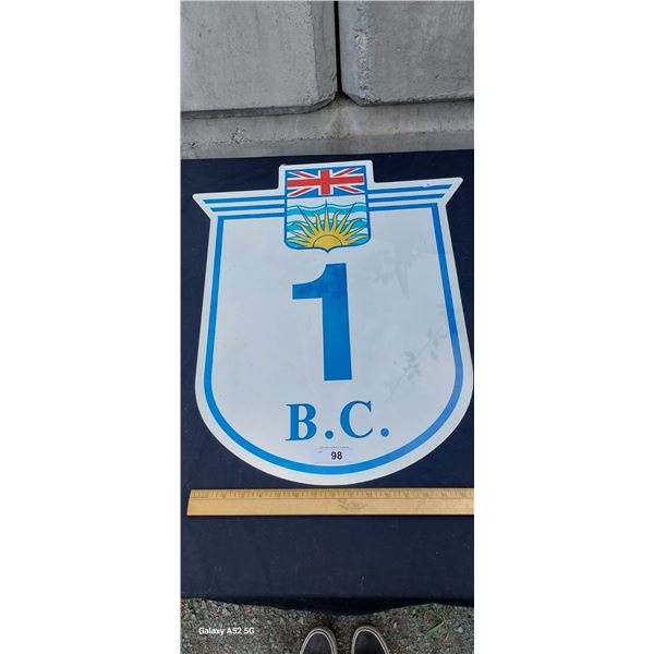 Vintage metal highway sign BC Hwy 1, 24"x20"