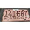 Image 1 : 1961 BC License plate