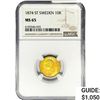 Image 1 : 1874 .1296oz. Gold ST Sweden 10 Kroner NGC MS65