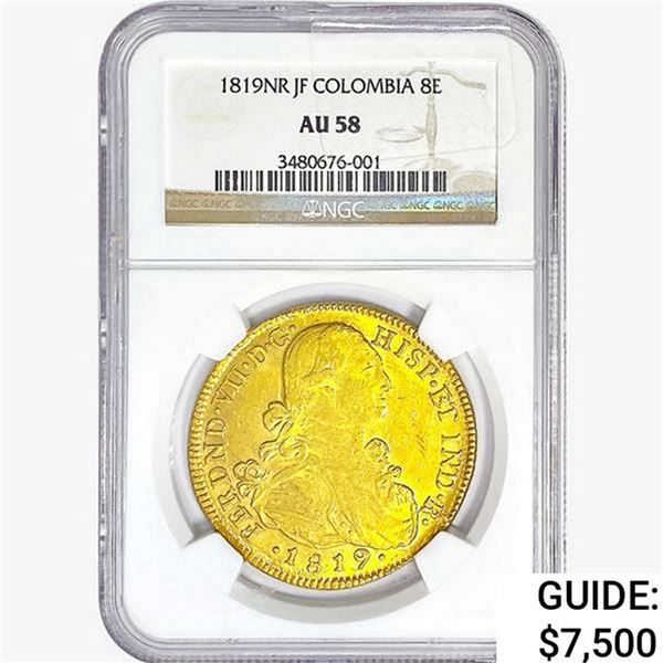 1819NR .7614oz. Gold JF Colombia 8Escudos NGC AU58