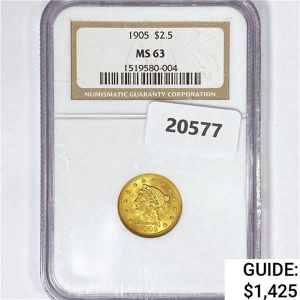 1905 $3 Gold Piece NGC MS63