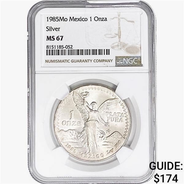 1985Mo 1oz. Silver Mexicanos Onza NGC MS67