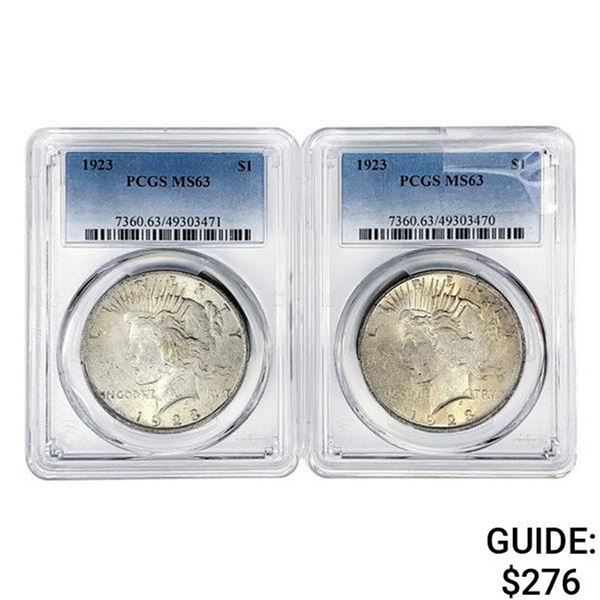 1923 [2] Silver Peace Dollar PCGS MS63