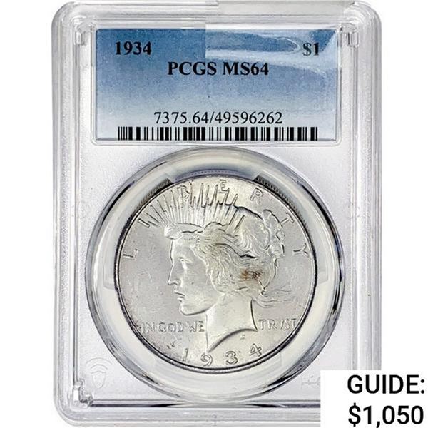 1934 Silver Peace Dollar PCGS MS64