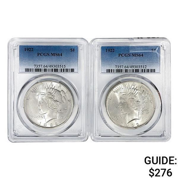 1922 [2] Silver Peace Dollar PCGS MS64