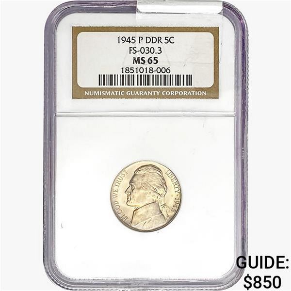 1945-P DDR Jefferson Nickel NGC MS65 FS-0303.3