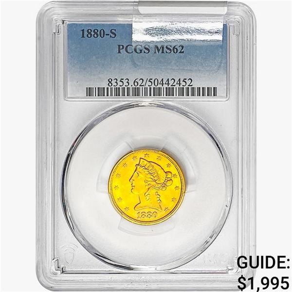 1880-S $5 Gold Half Eagle NGC MS62