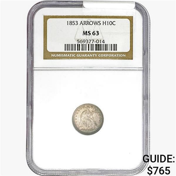 1853 Seated Liberty Half Dime NGC MS63 Arrows