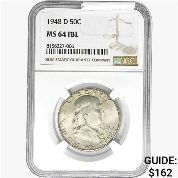 1948-D Franklin Half Dollar NGC MS64 FBL