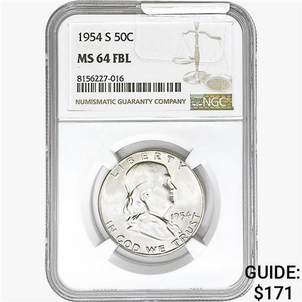 1954-S Franklin Half Dollar NGC MS64 FBL