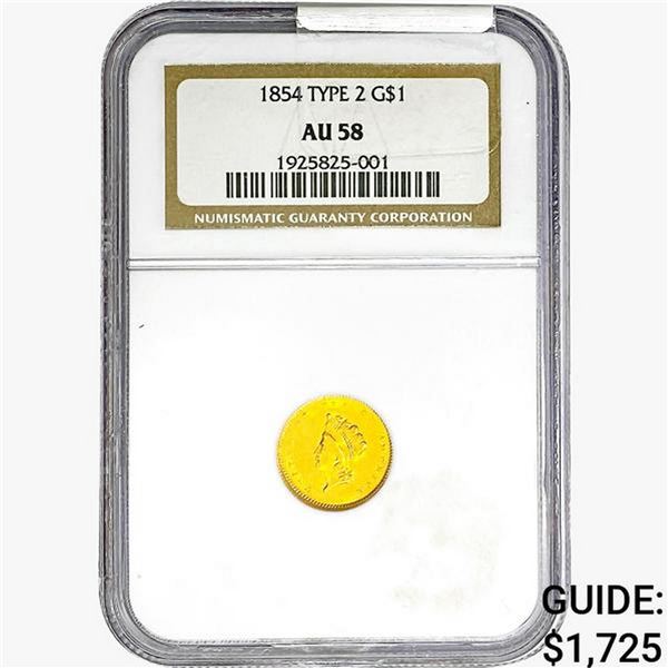 1854 Rare Gold Dollar NGC AU58