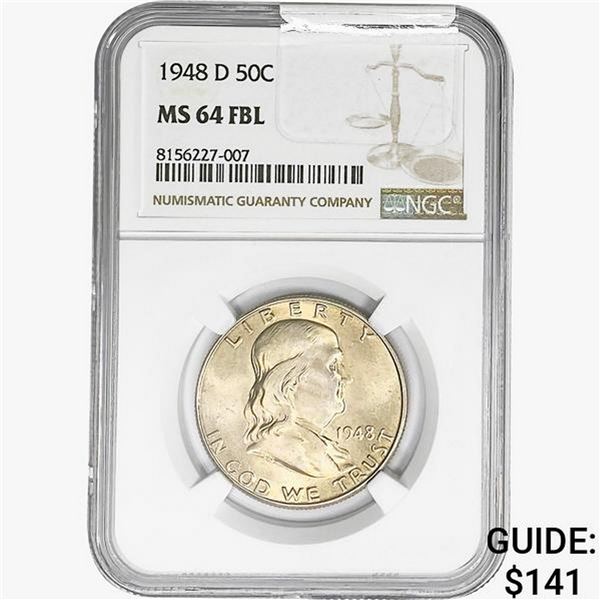 1948-D Franklin Half Dollar NGC MS64 FBL