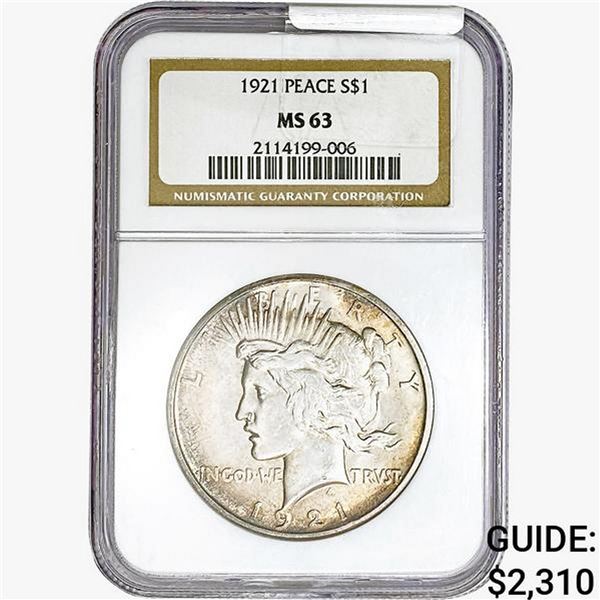 1921 Silver Peace Dollar NGC MS63