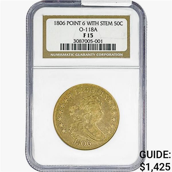 1806 Draped Bust Half Dollar NGC F15 Pt 6 w/ Stem