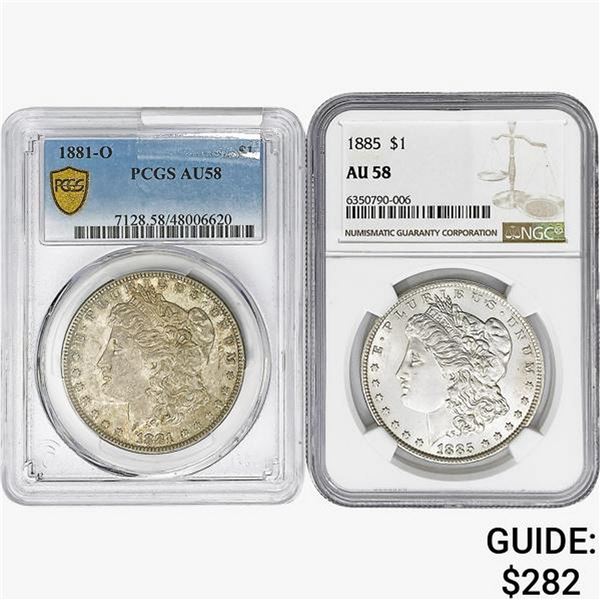 [2]1881-O/1885 Morgan Silver Dollar NGC/PCGS AU58