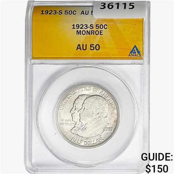 1923-S Monroe Half Dollar ANACS AU50