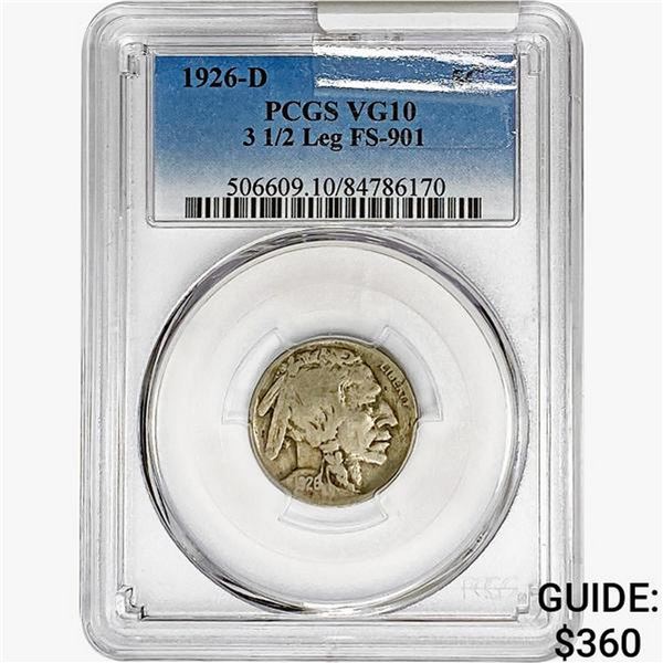 1926-D Buffalo Nickel PCGS VG10 3 1/2 Legs FS-901