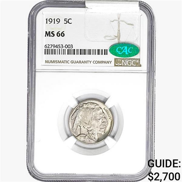 1919 CAC Buffalo Nickel NGC MS66