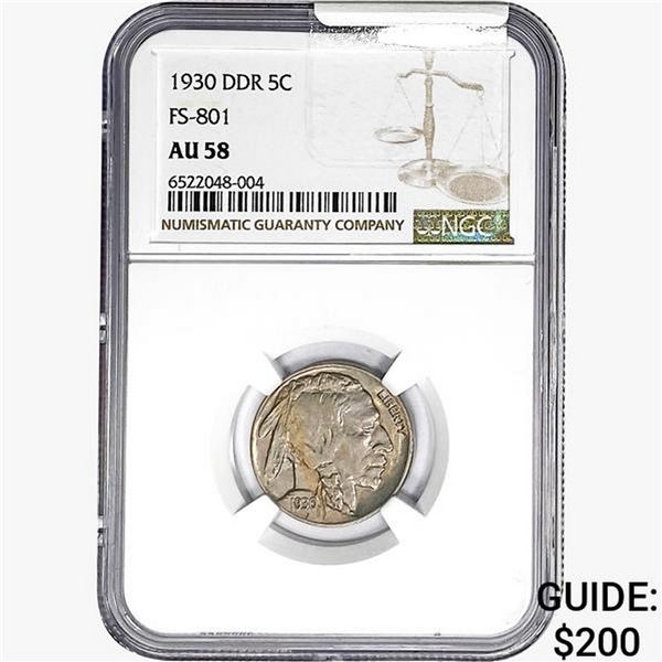 1930 Buffalo Nickel NGC AU58 DDR FS-801