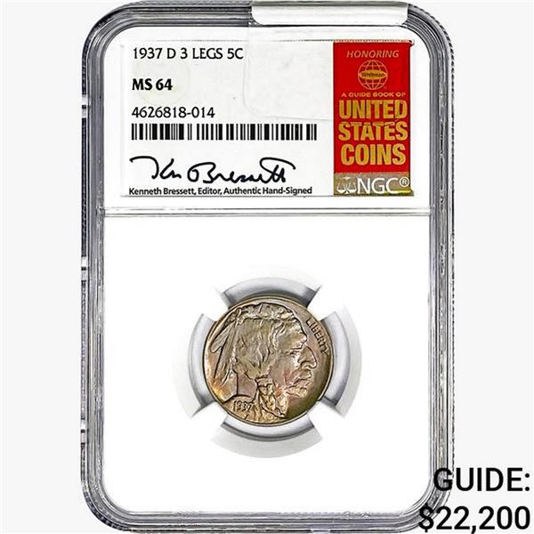 1937-D Buffalo Nickel NGC MS64 3 Legs