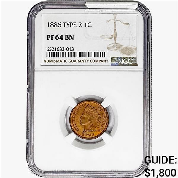 1886 Type 2 Indian Head Cent NGC PF64 BN