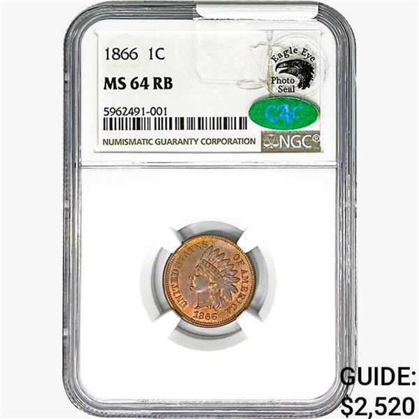 1866 CAC Indian Head Cent NGC MS64 RB