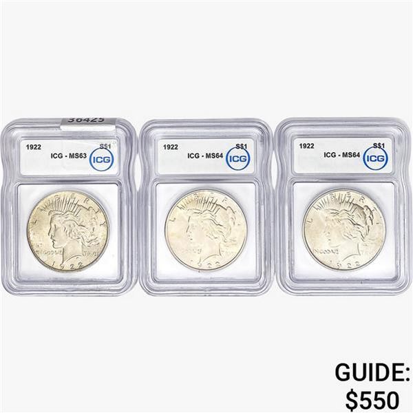 [3]1922 Silver Peace Dollar ICG MS63-64