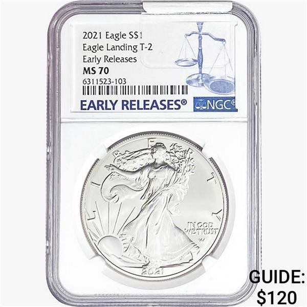 2021 Silver Eagle NGC MS70 Eagle Landing T-2