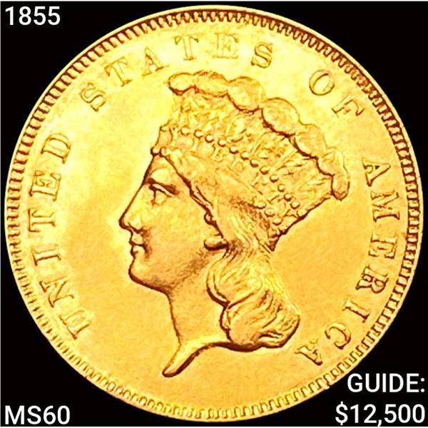 1855 $3 Gold Piece UNCIRCULATED