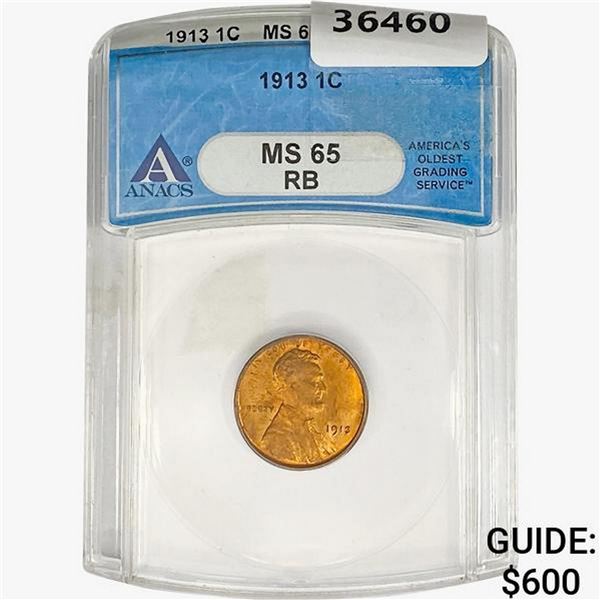 1913 Wheat Cent ANACS MS65 RB