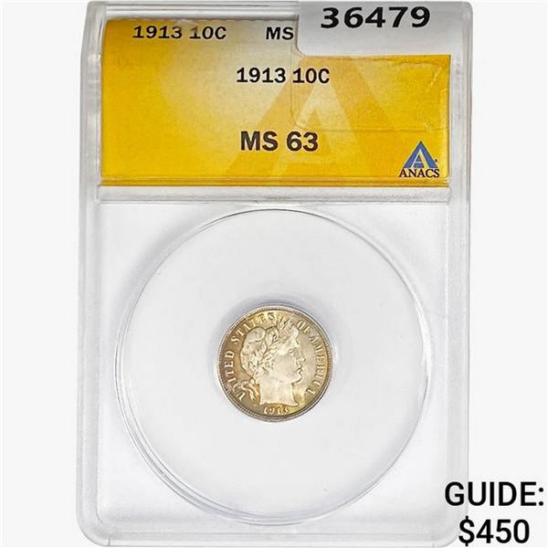 1913 Barber Dime ANACS MS63