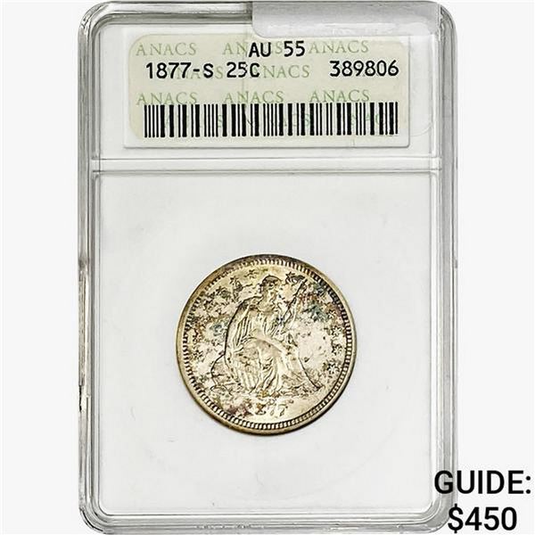 1877-S Seated Liberty Quarter ANACS AU55