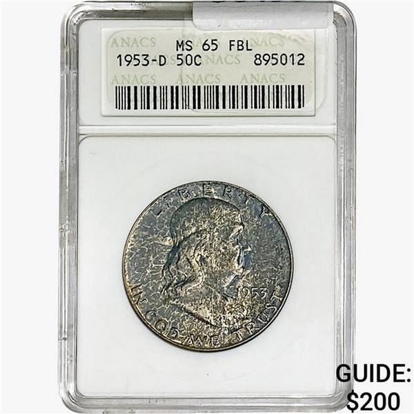 1953-D Franklin Half Dollar ANACS MS65 FBL