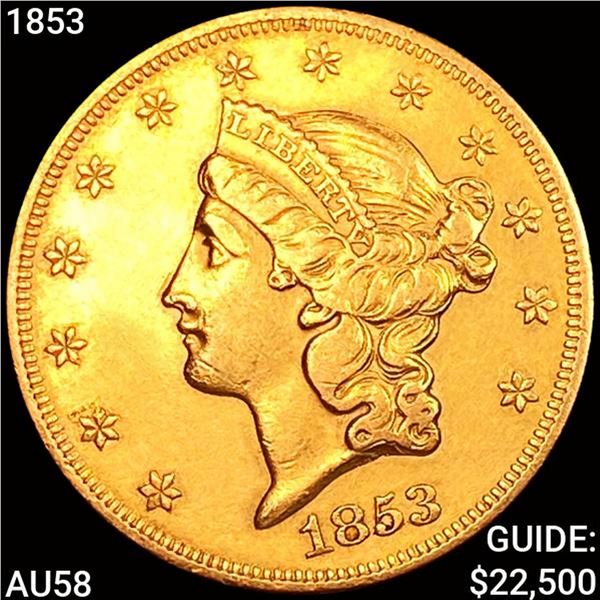 1853 $20 Gold Double Eagle CHOICE AU
