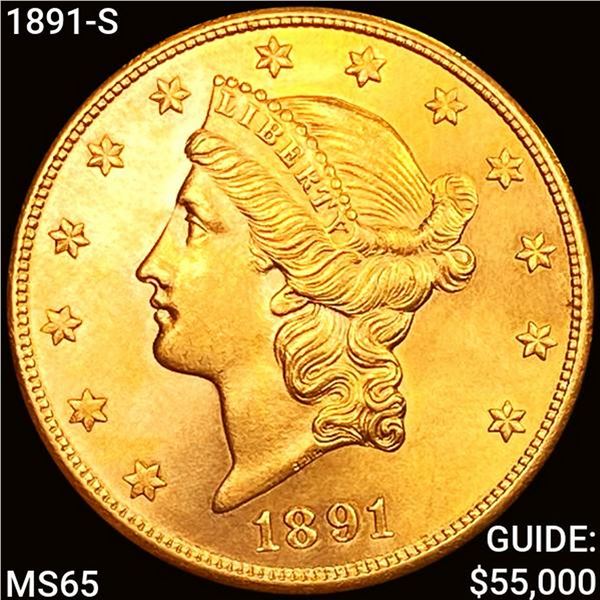 1891-S $20 Gold Double Eagle GEM BU