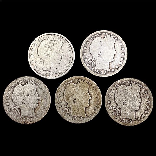 1895-1909 Barber Quarter Lot (5) NICELY CIRCULATED