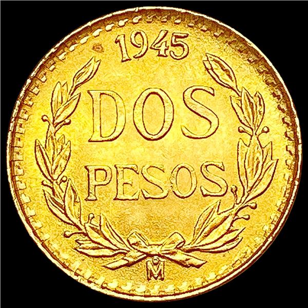 1945 .0482oz Gold Mexico 2 Peso UNCIRCULATED