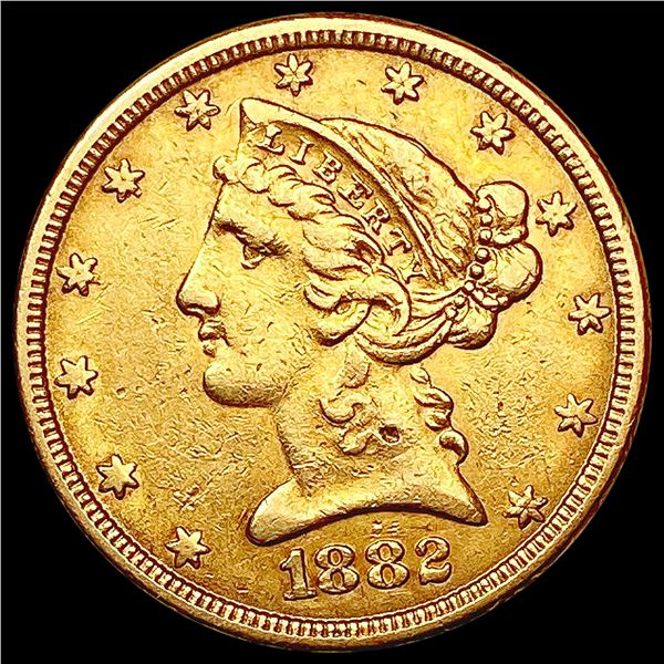 1882 $5 Gold Half Eagle CLOSELY UNCIRCULATED