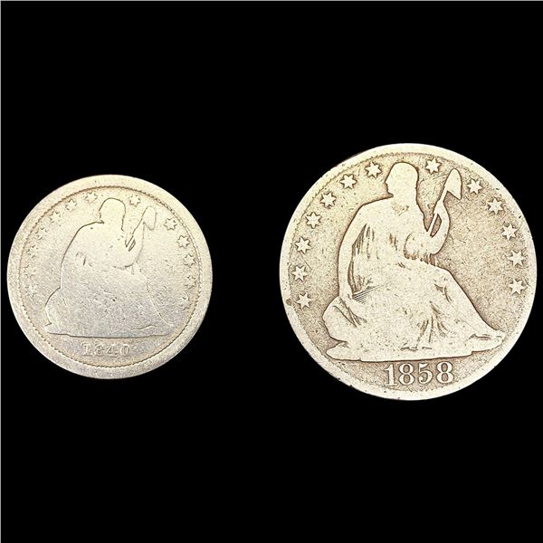 [2] Seated Liberty Type Coins (1840-O, 1858-O) NICELY CIRCULATED