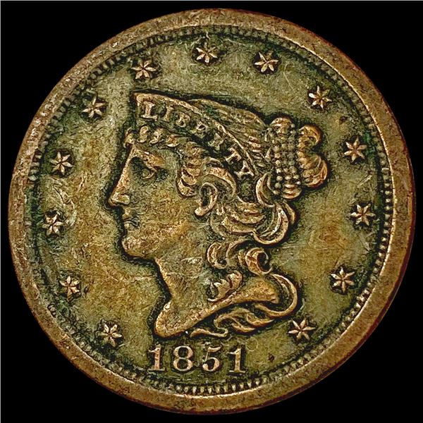 1851 Braided Hair Half Cent NEARLY UNCIRCULATED