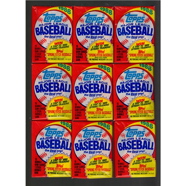 9 Count: 1988 Topps Series 1 Baseball Retail Box Packs