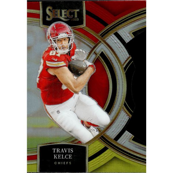 Travis Kelce Red/Yellow Premier Level Prizm 2023-24 Panini Select #150