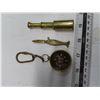 Brass key chain novelties, jackknife, periscope, compass