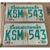 Image 1 : 1984 Pair of Saskatchewan License Plates