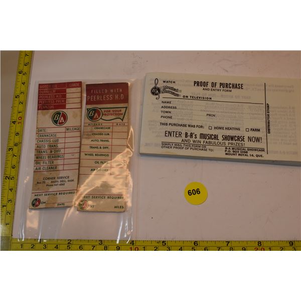 B/A Gasoline Oil Change Stickers & Contest Pad