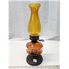 Image 1 : Amber glass oil lamp, metal base, w/ amber glass chimney - 15"H