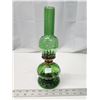 Image 1 : Green glass oil lamp, w/ green chimney - 11.5"H