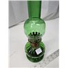 Image 2 : Green glass oil lamp, w/ green chimney - 11.5"H