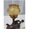 Image 3 : Cast iron stage coach lamp, w/ amber glass shade - works