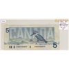 Image 1 : 1986 $5 RADAR note. Bonin-Thiessen signatures. GOW Prefix. Three-Digit RADAR Serial Number 9983899. 